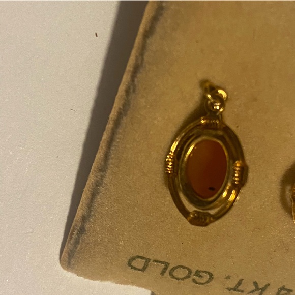 Vintage 14k gold marked cameo oval fan shell dangle post earrings as is - Picture 9 of 14
